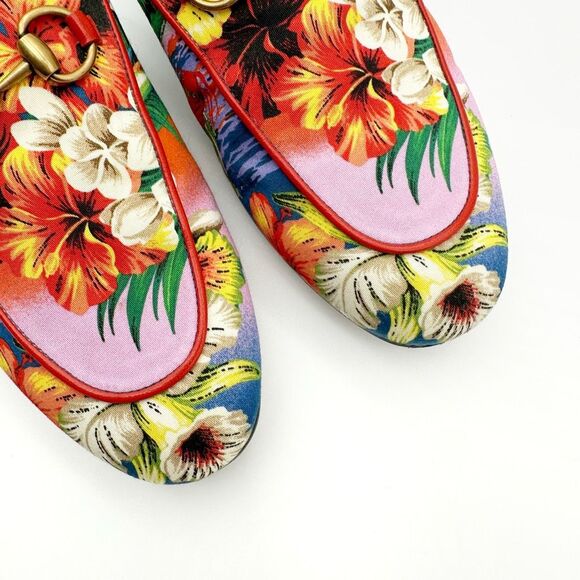 GUCCI Princetown Hawaiian Floral Mule Size 36.5 Horsebit Slip On Loafer - Picture 5 of 15